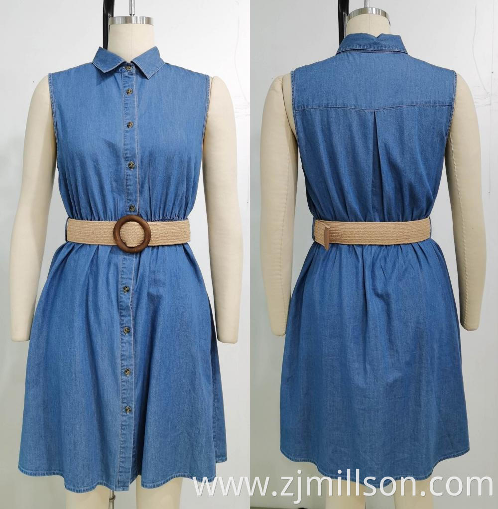 Woven Blue Denim Belt Dress